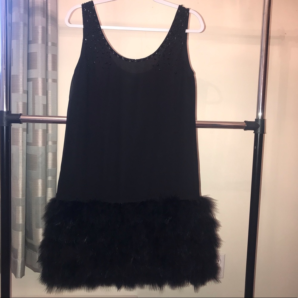 Black Sequinned Party Dress With Feathered Hem